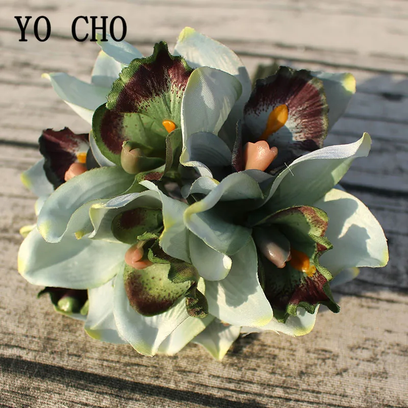 Autumn Decoration Vintage Orchid Silk Artificial Flowers Bouquet Wedding Party Home Decor Balcony Garden Outdoor Fake Flowers 