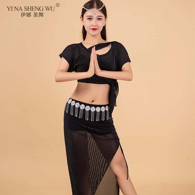 Mới Bellydance Trang Phục Nữ Cao Váy Bộ Sexy Múa Bụng 2 Chiếc Phù Hợp Với Tay Ngắn Thực Hành Quần Áo Tập Không dây