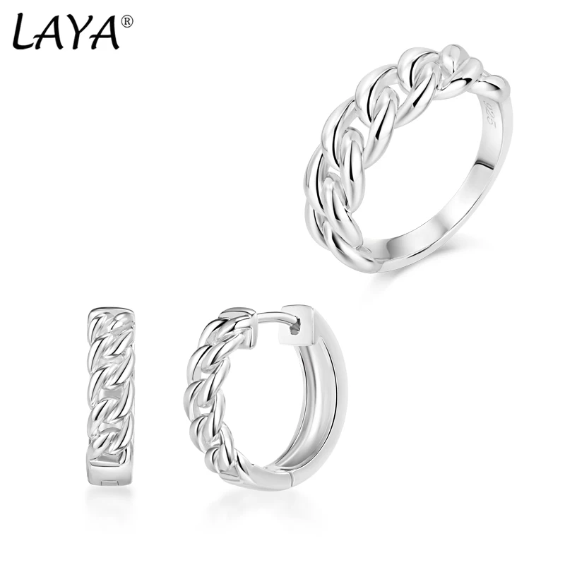 

Laya 925 Sterling Sliver Individual Design Retro Fashion Chain Hoop Earrings Ring Sets For Women Neutral Jewelry 2021 Trend