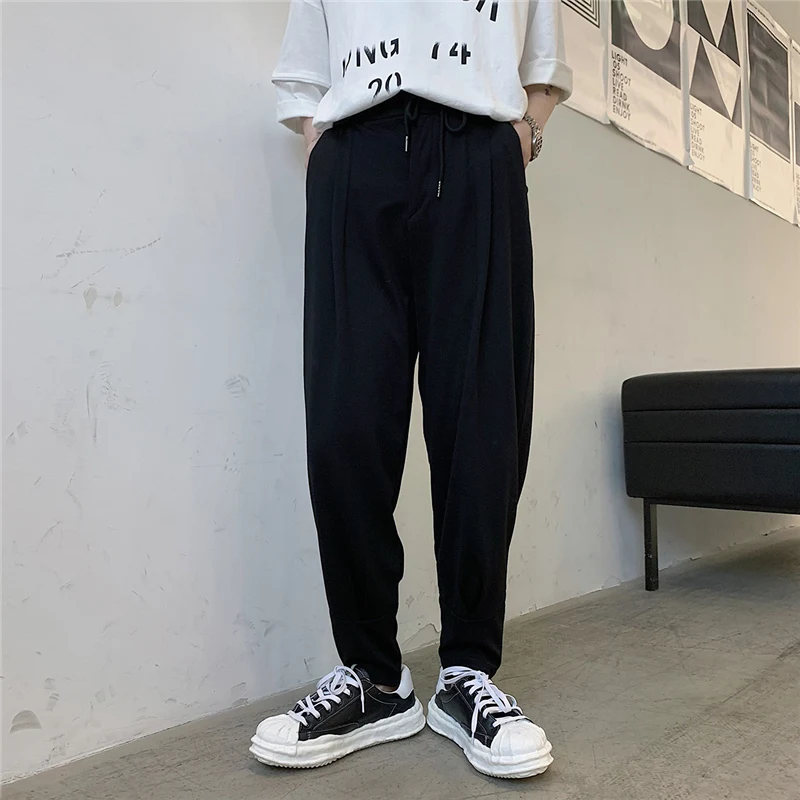 

2021 summer men's dark wind pure black Harlan pants simple light version thin style hanging feeling Leggings casual pants thin s