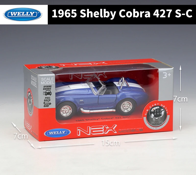 WELLY Diecast 1:36 Simulator Classic Car 1965 Shelby Cobra 427 S-C Model Car Pull Back Car Metal Alloy Toy Car For Kid Gifts