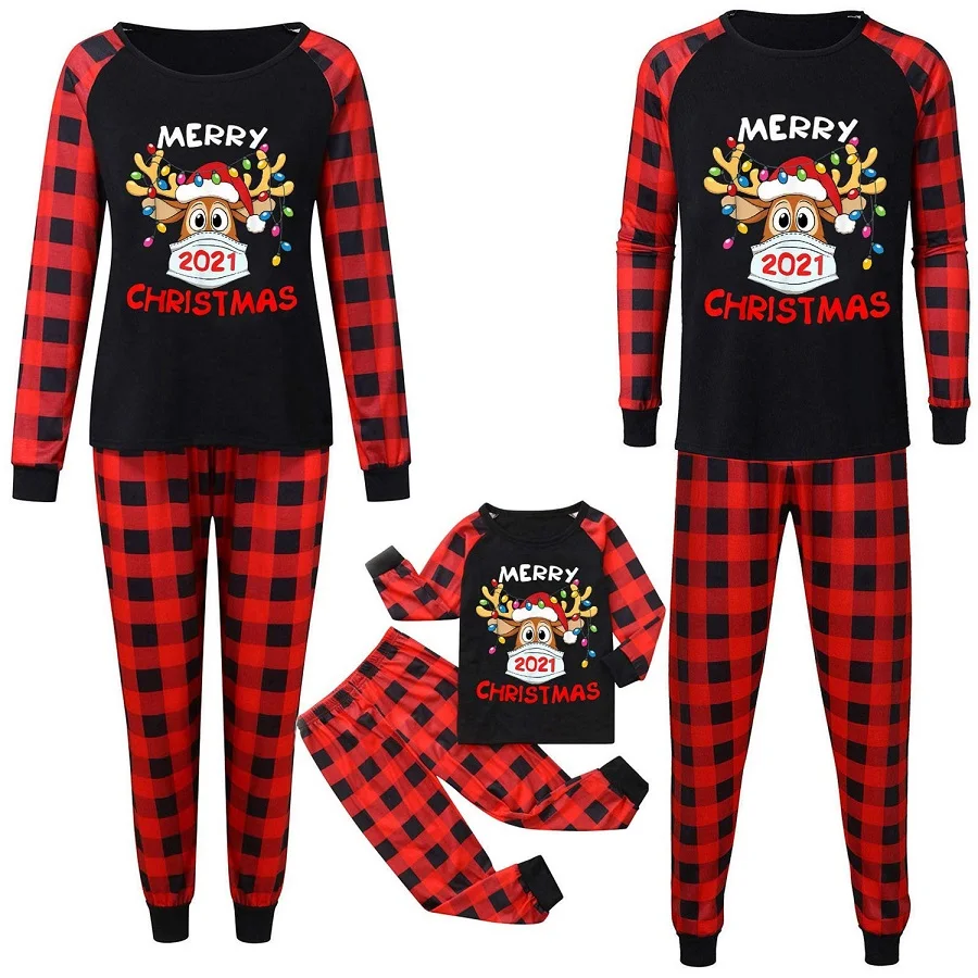 Kupokasi Christmas Pajamas Sets Family Matching Outfits Plaid Father Mother Kids Sleepwear Mommy Xmas Pj's Clothes Tops+Pants