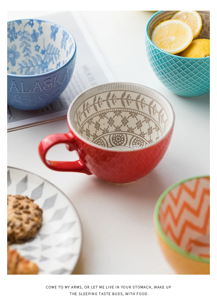 European Style Ceramic Coffee Cups Milk Tea Breakfast Mug Cappuccino Flower Cups Latte Kitchen Tableware High-grade
