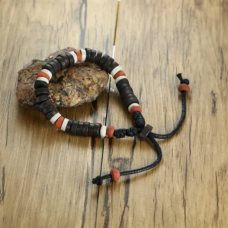 Ancient African Tribal Style Natural Stone Beaded Bracelet for Men Women Ethnographic Unisex Jewelry Adjustable size