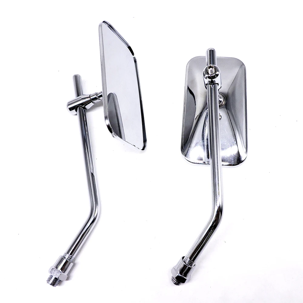 2Pcs Universal Retro Rectangle Aluminum Motorcycle Rearview Mirrors Chrome 10mm For Honda retroviseur Motorcycle Accessories