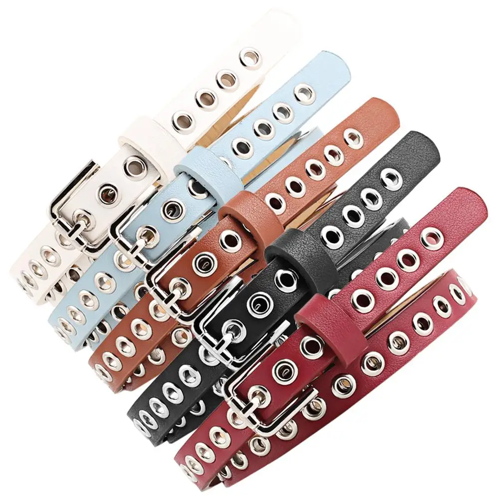 New Fashion Casual Gothic Punk Style Rivet Buckle Belt All-matching Artificial Leather Belt Thin Waistband Decorative Waist Belt