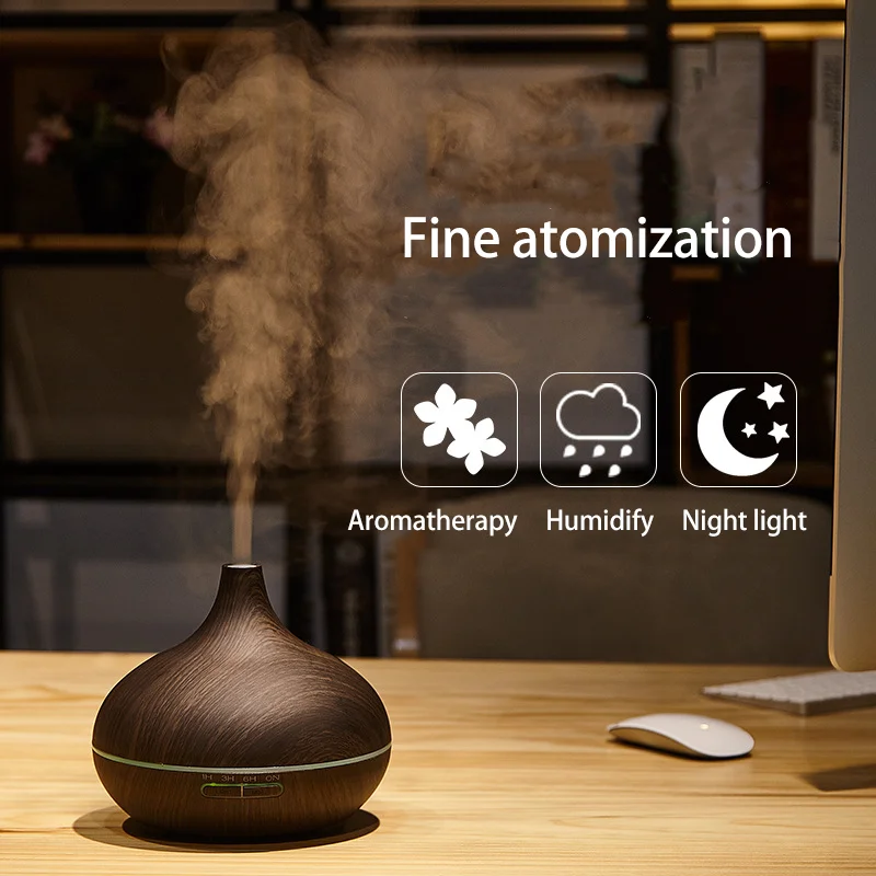 550ml Onion Head Wood Grain Aroma Diffuser for Household Mute Humidification Colorful Wood Grain Humidifier