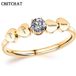 Customized Engraved Family Name Rings Stainless Steel Heart Engagement Promise Ring For Woman Best Friend