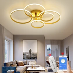 Lustre moderno com estrutura led, luminária para sala de estar, quarto, estudo, cor dourada