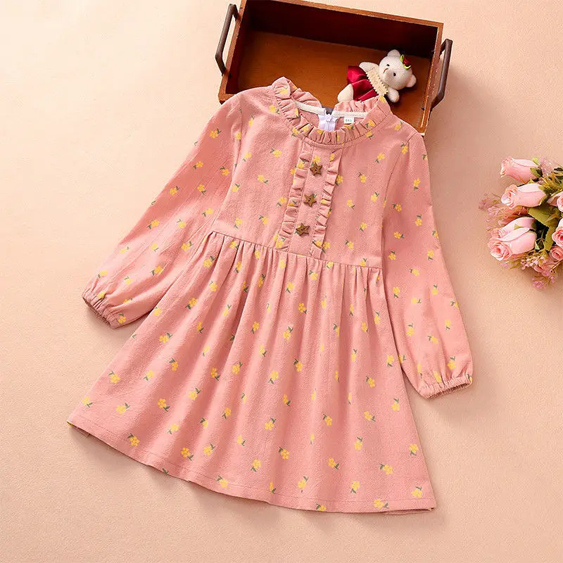 2024 ragazze vestono cotone primavera autunno manica lunga Casual stampato abiti floreali per ragazze principessa bambini costumi 3 5 6 7 8 anni