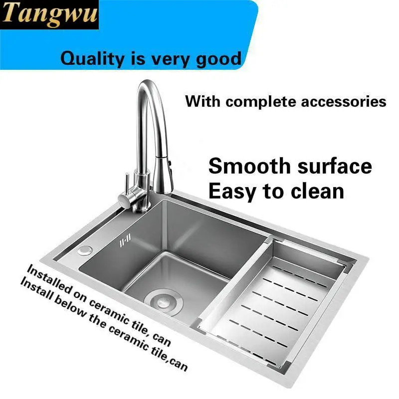 Free shipping Standard stretch faucet luxury kitchen manual sink single trough food-grade stainless steel hot sell 680x450 MM