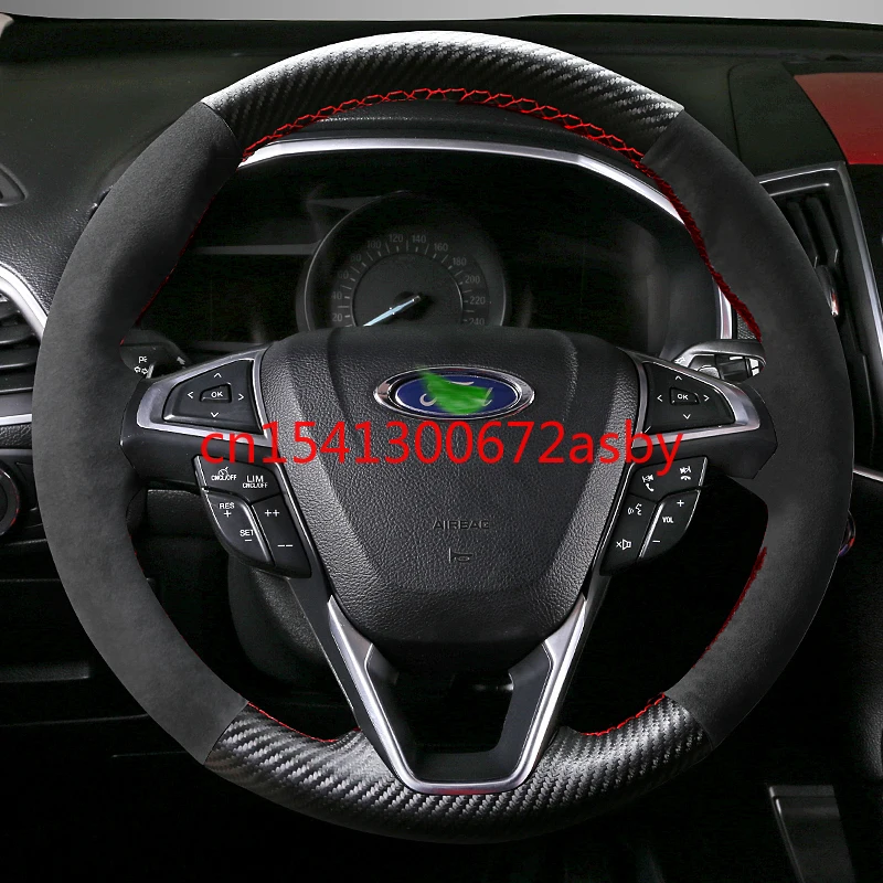 DIY custom leather suede interior steering wheel cover For Ford edge Explorer kuga focus Ecosport Escort mondeo car wheel cover