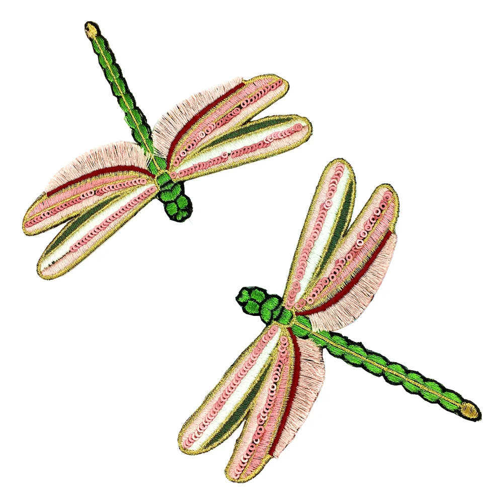 10pc Pink 3D Dragonfly Embroidery Patch Sequin Beaded Patches For Clothing Applique Clothes Parches Bordados Ropa Sew On AC1516