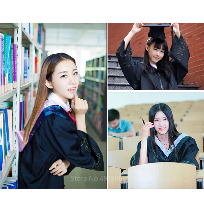 Unisex University Uniform for Women Men College School Student Academic Dress Costume Graduation Academic Dress Gown Hat Set