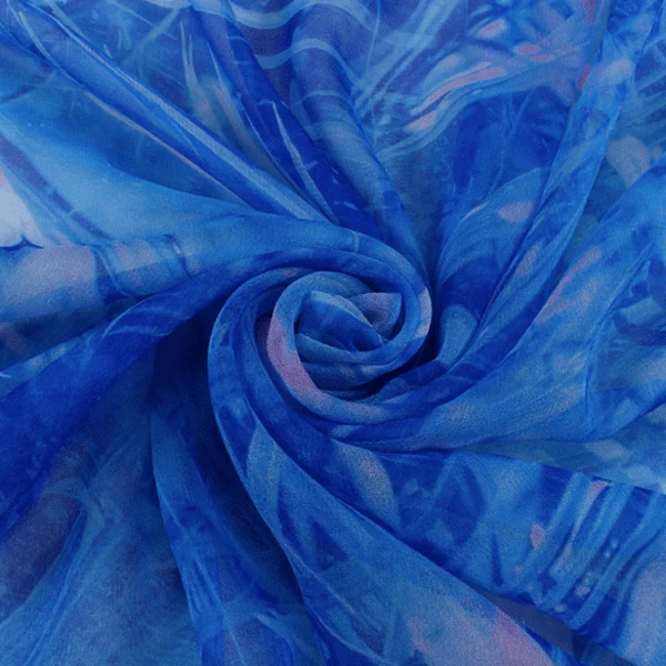 Blue leaves and floral design 100% pure silk georgette gauze silk fabric,SCG394