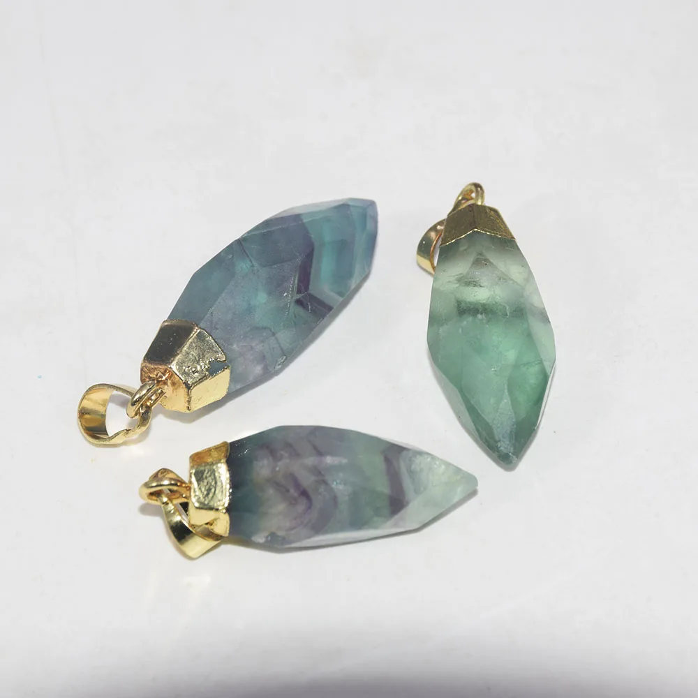 New Style Natural Jewelry Stone Green Fluorite Pendant Female 2023 Rainbow Chakra Gold plated cap Energy point as gifts 5pc