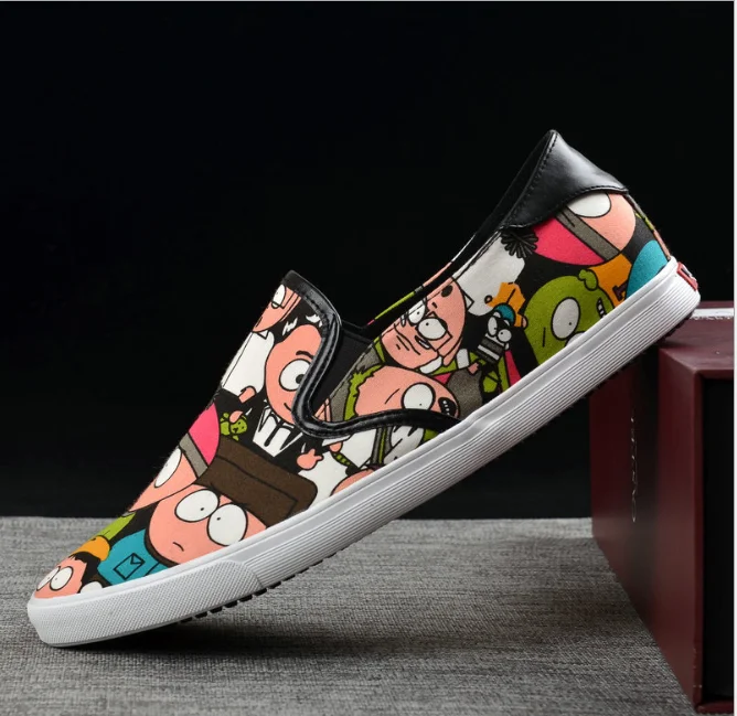 New Spring  Autumn Canvas shoes Male students shoes Casual Graffiti Sneakers Loafers slip-on shoes breathable mens  Shoes