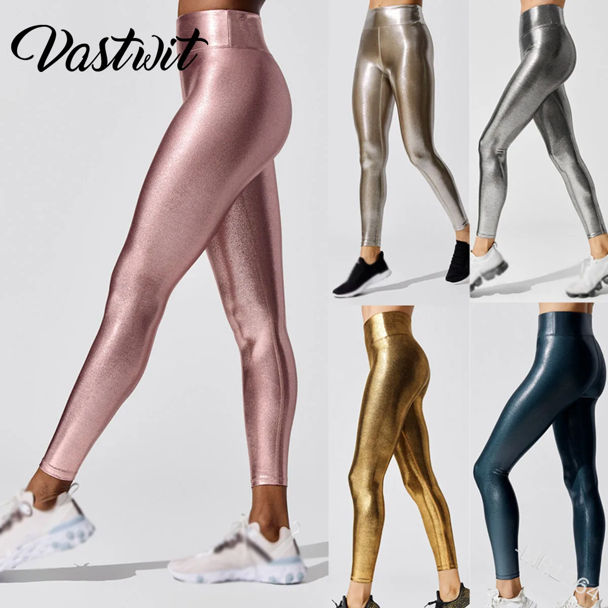 

Shiny Metallic Leggings Women High Waist Elastic Stretchy Skinny Glossy Tight Pants Sports Dance Trousers Clubwear