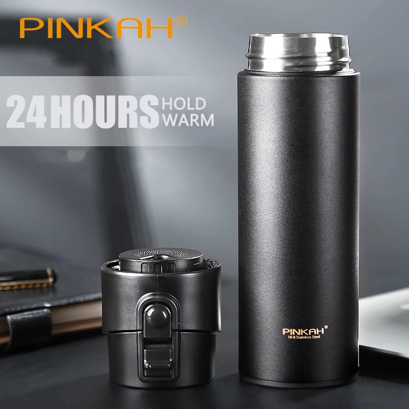 PINKAH 530ml Thermos Bottle With Tea Filter Vacuum Flask Sealed Leakproof Stainless Steel Milk Big Capacity Travel Insulated Cup