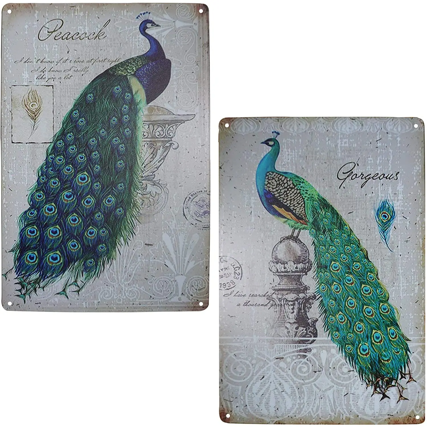 TISOSO Elegant Proud Peacock Tin Sign Art Oil Painting Wall Decor Garage Diner Cafe Vintage Metal Bar Signs for Home Living Room