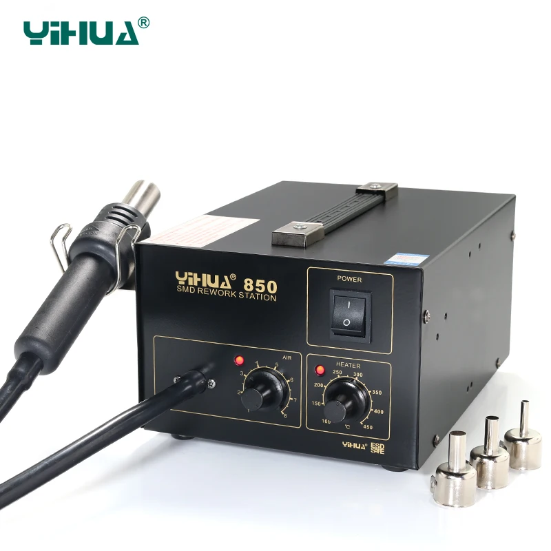 

YIHUA 850 3 Nozzles Hot Air Soldering Station SMD Rework Station Lead Free With Heat Gun