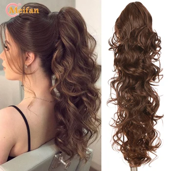 MEIFAN Clip ondulata sintetica lunga in capelli coda di cavallo parrucche estensioni stile artiglio coda di cavallo Hairpiece per le donne Cosplay Party