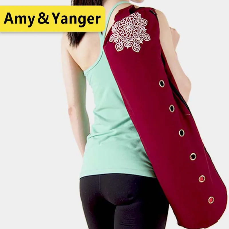 durable canvas cotton yoga mat bag with large zipper opening easy loading mat