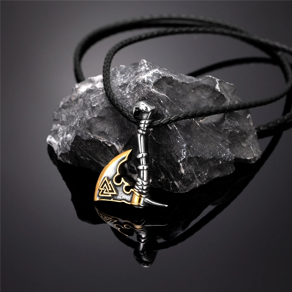 Herren-Halskette aus Edelstahl mit Wikinger-Thor-Hammer-Anhänger, doppelseitiger nordischer Anker-Amulett-Anhänger, skandinavischer Vintage-Schmuck. – Detail 13