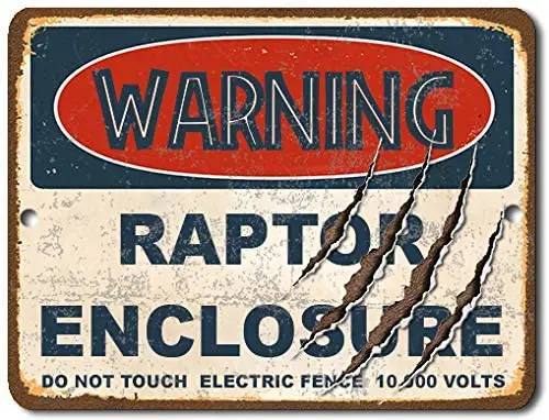 

BA IMAGE Warning Jurassic Dinosaur Enclosure Metal Sign (9x12, Raptor Enclosure)