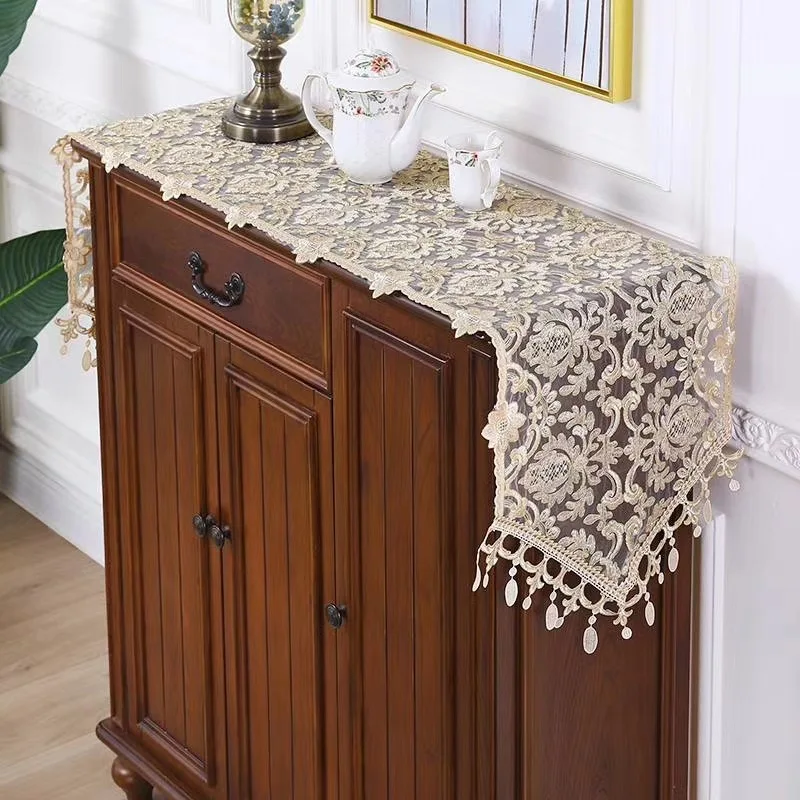 European Luxury Lace Embroidery Pendant Table Runner Home Villa Desk TV Closet Piano Cover Living Room Study Party Wedding Decor