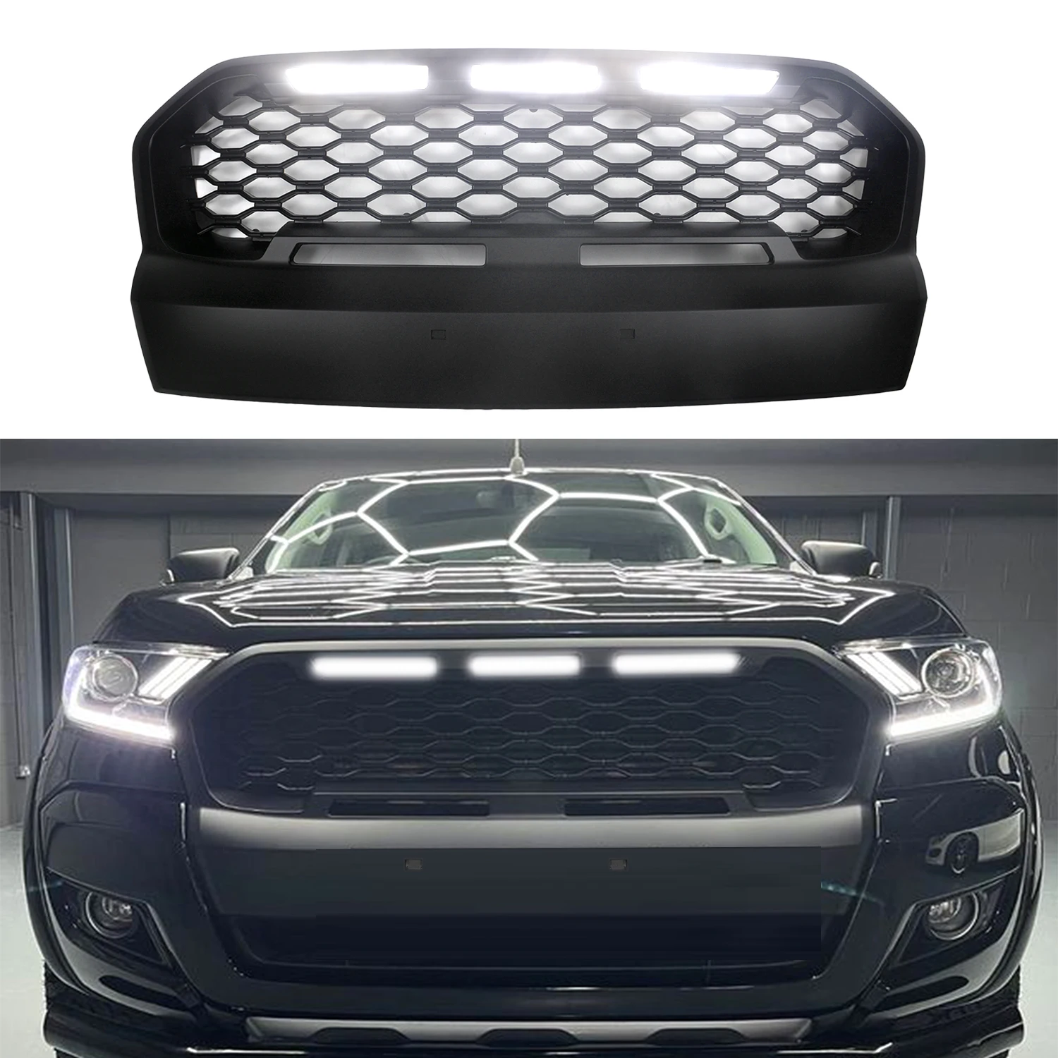 Dla Ranger T7 Raptor Grills Mesh Dla Ranger Wildtrak Mk3 T7 Xl Xlt XLS PX3 2015 2016 2017 Auto Racing Grill Zderzak Kratki Pokrywa