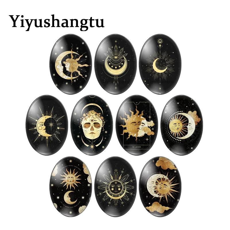 

Handsome Bling Shiny Sun and Moon God 10pcs mixed 13x18mm/18x25mm/30x40mm Oval photo glass cabochon flat back Making findings