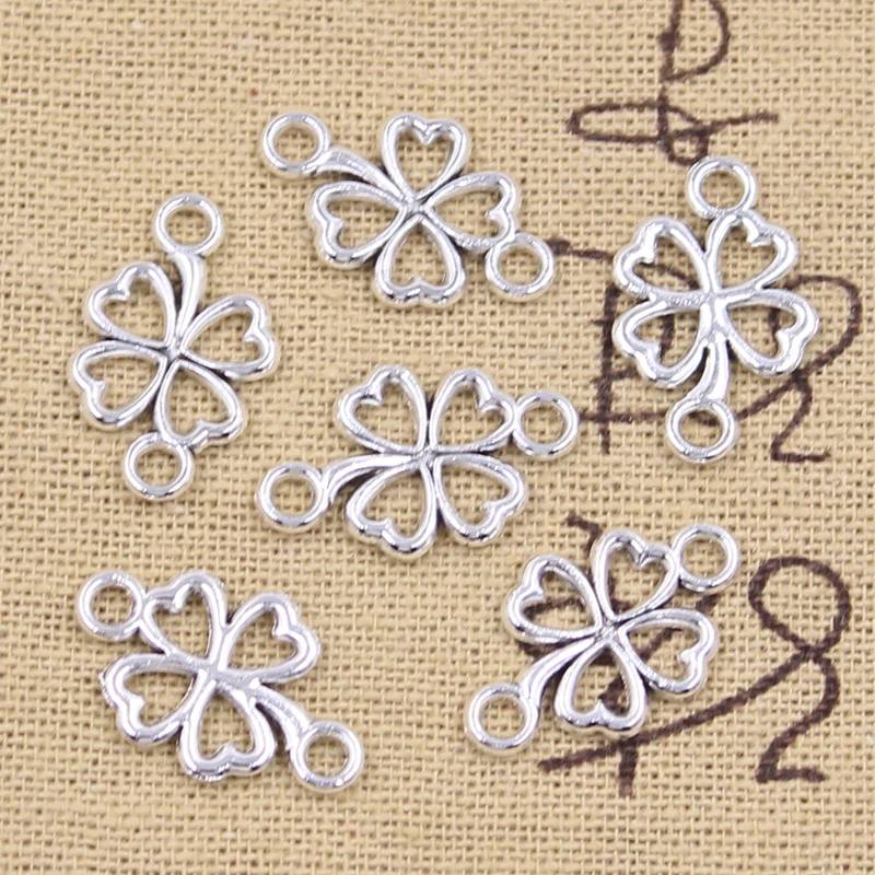 30pcs Charms Lucky Irish Four Leaf Clover Link 20x12mm Antique Silver Color Pendants Making DIY Handmade Tibetan Finding Jewelry