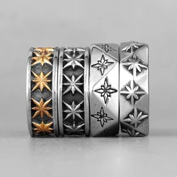 Polaris Star Flower Stainless Steel Mens Rings Simple Trendy Retro for Male Boyfriend Biker Jewelry Creativity Gift Wholesale