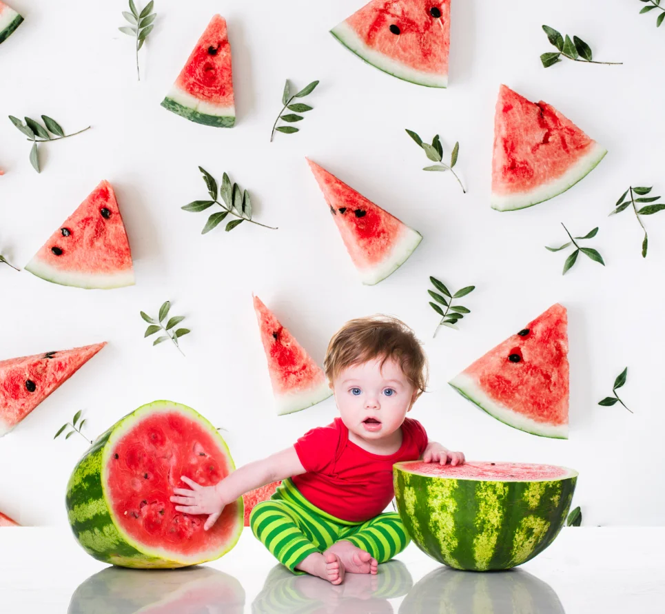 과일 테마 아이 사진 배경 레몬 수박 생일 딸기 케이크 스매시, 아기 어린이 초상화 사진 스튜디오 배경