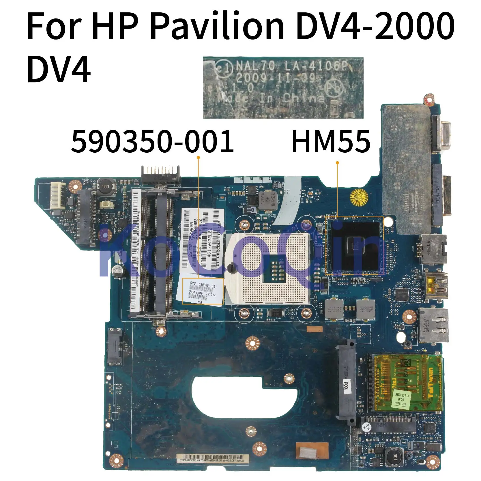 

KoCoQin материнская плата для ноутбука HP Pavilion DV4-2000 DV4 материнская плата 590350-001 590350-501 NAL70 LA-4106P HM55