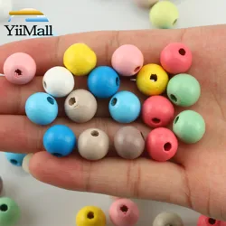 Multicolor Wooden Beads 8/10/12mm Round Wood Ball Spacer Beads For Jewelry Making DIY Pacifier Clip Bracelet Finding