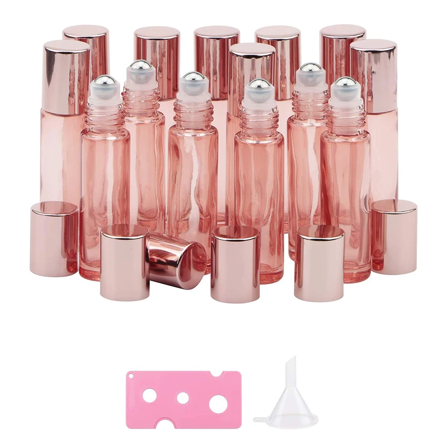 14Pack 10ml Roller Bottles Empty Glass Essential Oil Roller Bottles With Stainless Steel Balls Roller Bottles and Opener Funnel