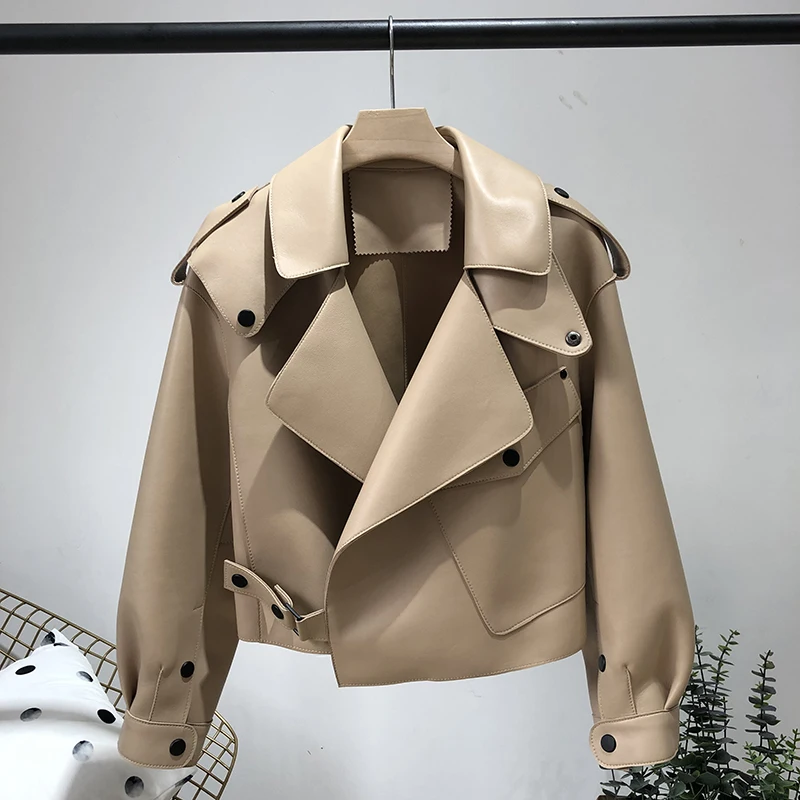 2021 New Styles Women's Spring Jacket Fashion Genuine Sheepskin Coat Motorcycle Leather Jacket Lady Casual Autumn Biker