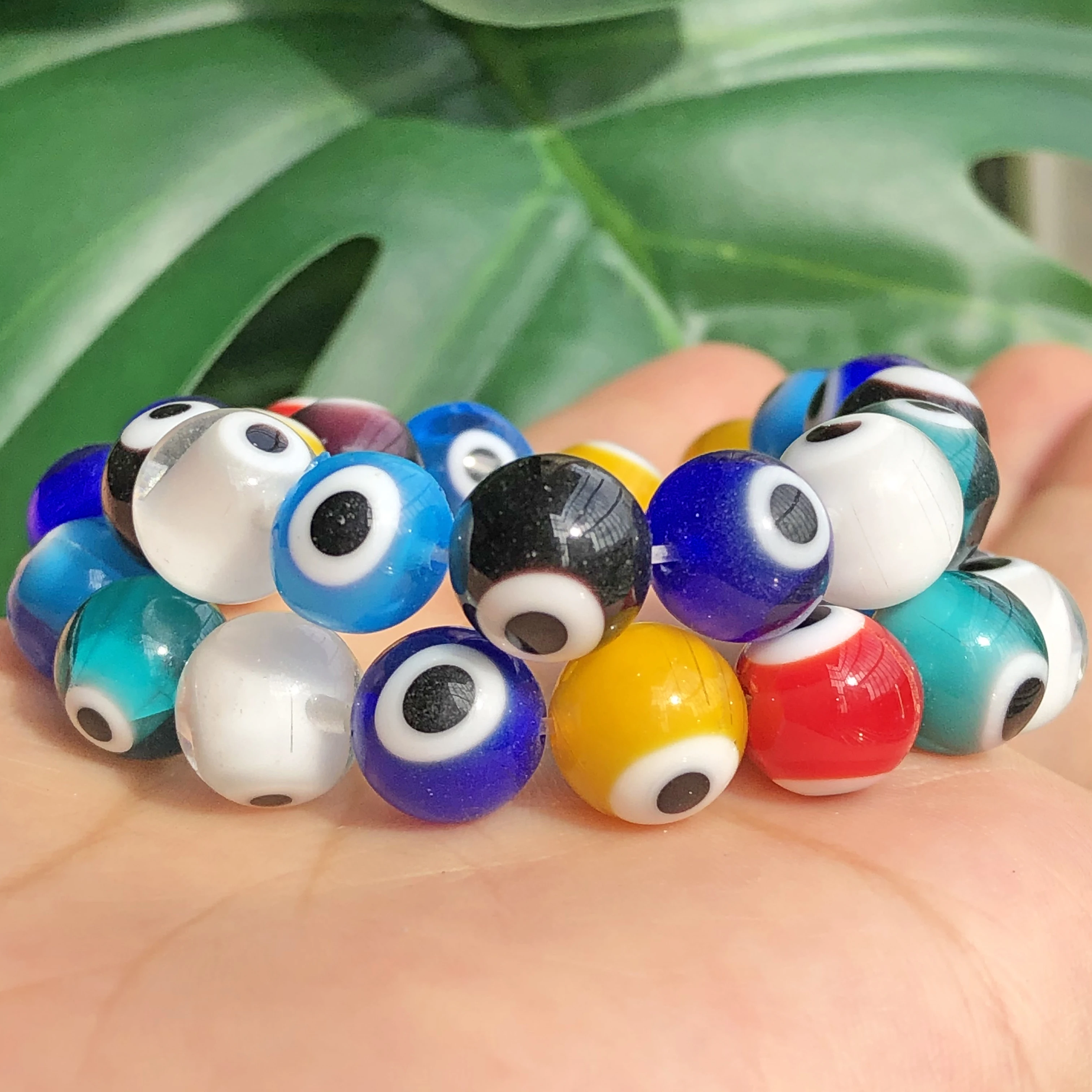 Turkish Hamsa Multicolor Lampwork Evil Eye Bead Round Shape Patterns Glazed Glass Beads For Bracelet Necklace DIY Jewelry Making