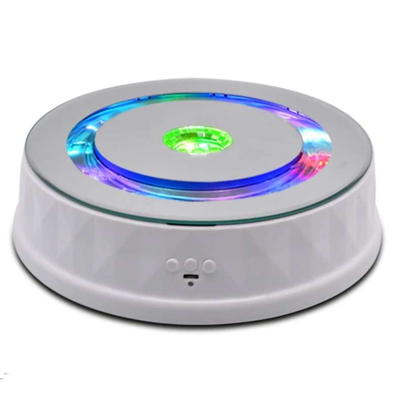  Electric Turntable Display Stand Colorful Light 360° Rotating Table Watch Bracelet Jewelry Holder for Photography Props