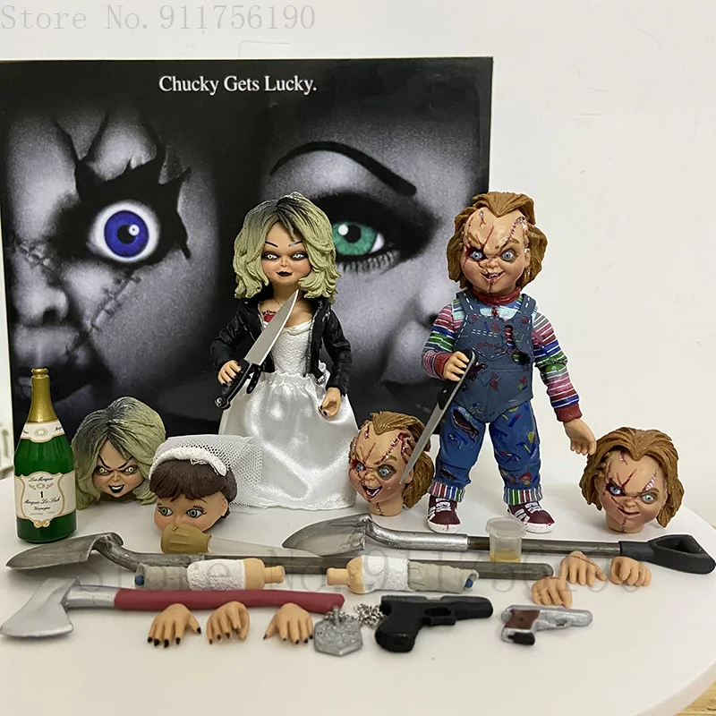 

NECA Bride Of Chucky Action Figure Doll Ultimate Chucky & Tiffany Lucky Good Guys Child's Play Scary Collectible Horror Models