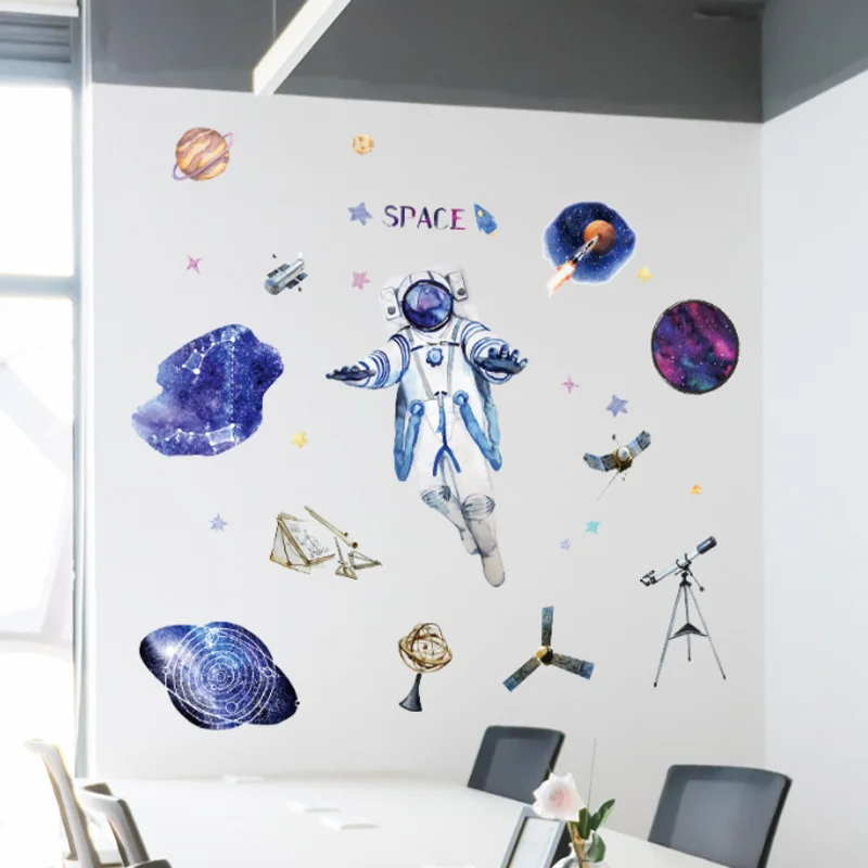 2 Vellen Ruimte Astronaut Muur Statische Sticker Diy Kind Slaapkamer Studie Woonkamer Achtergrond Decor Party Scene Stickers 30*90Cm