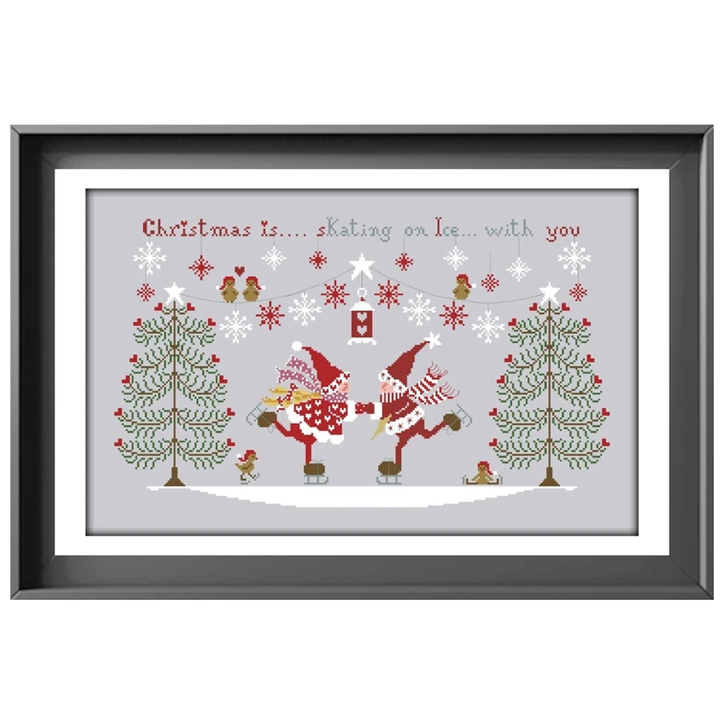 Christmas is skating on ice with you cross stitch kit cartoon pattern design 18ct 14ct 11ct silver canvas embroidery DIY