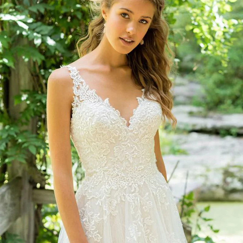 Abito da sposa da spiaggia estivo 2019 da sposa abito da sposa a trapezio con scollo a v e doppio scollo a v sexy