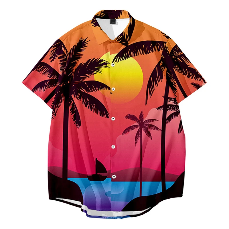 2021 New Summer Fashion coconut tree Button Hawaiian Shirt 3D Customized Short Printed Shoes Baseball Cap And Quilt Dropshipping