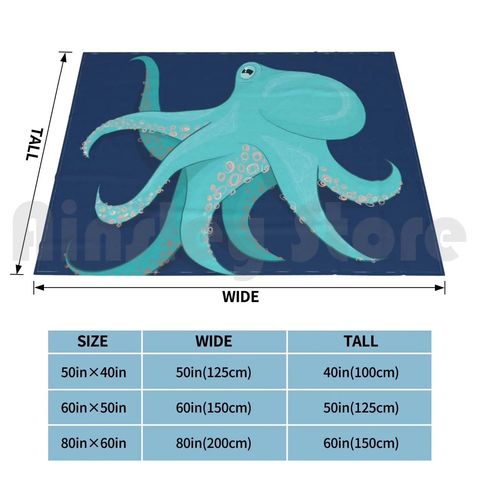 Teal Octopus With Orange Blanket For Sofa Bed Travel Octopus Sea Sea Creatures Marine Life Aquatic Squid