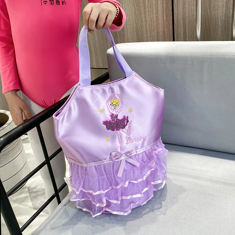 Ruoru Girls Pink Ballet Dance Bag Students Backpack Embroidered Ruffled Handbag Children Ballerina Bag Kid Gymnastics Backpack