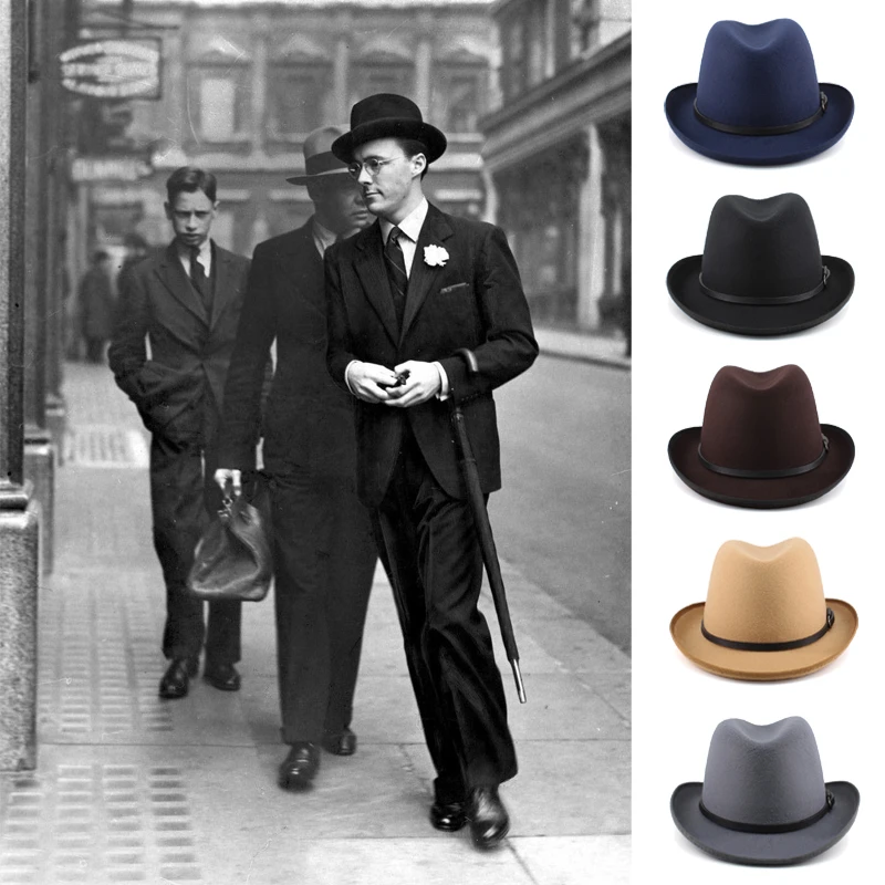 Men Women Wool Blend Classical Retro Homburg Hats Party Fedora Caps Outdoor Trilby Sunhat Jazz Winter Warm Adjustable Size M-L