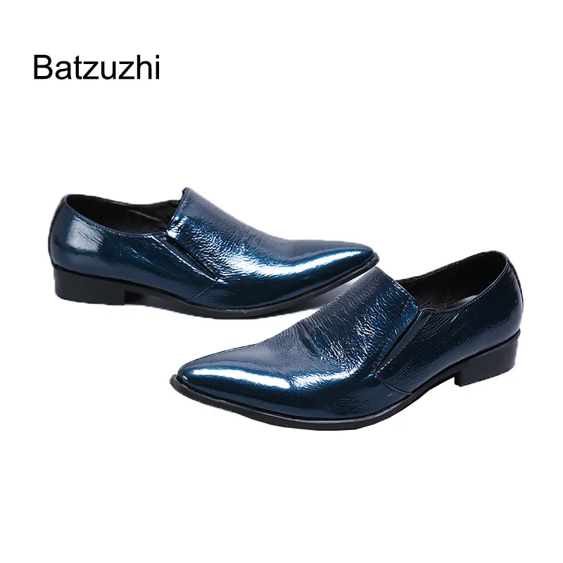 Batzuzhi Blauwe lederen kledingschoenen Heren Luxe herenschoenen Puntschoen Formele zakelijke leren schoenen Heren Feest en bruiloft